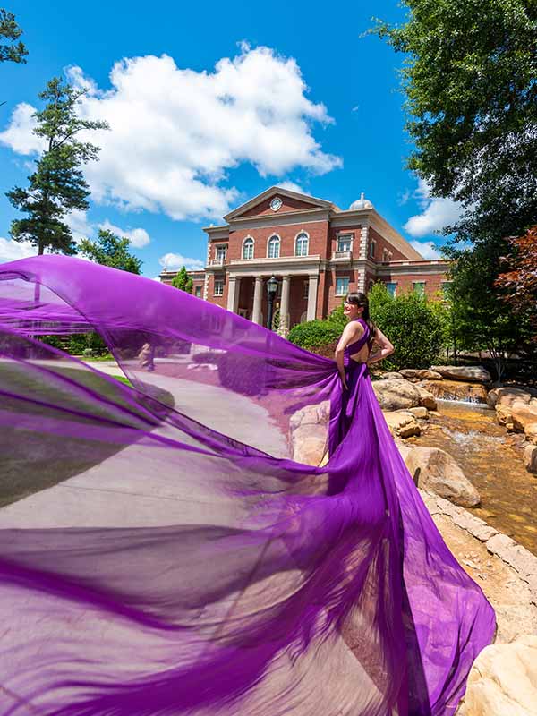 purple flying dress photoshoot