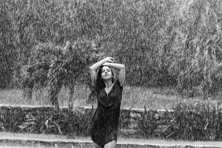 black and white rain photoshoot