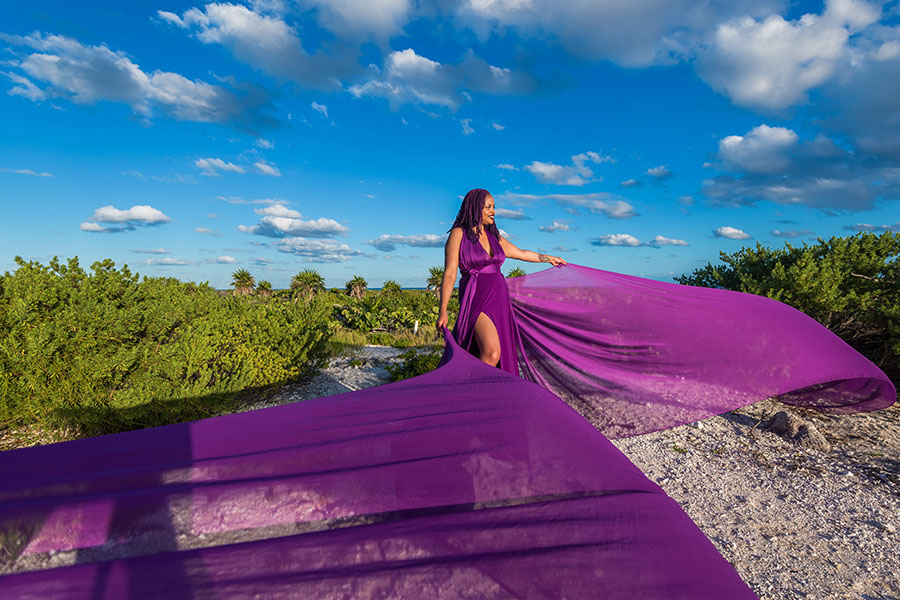 purple flying dress rental