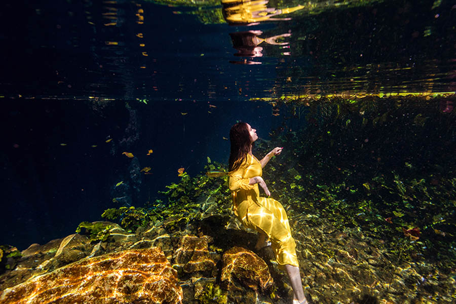 underwater photoshoot yellow dress