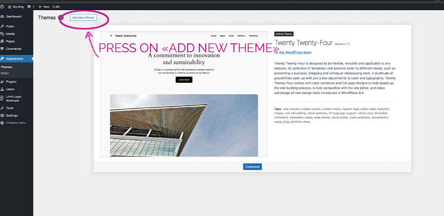 add new theme wordpress website