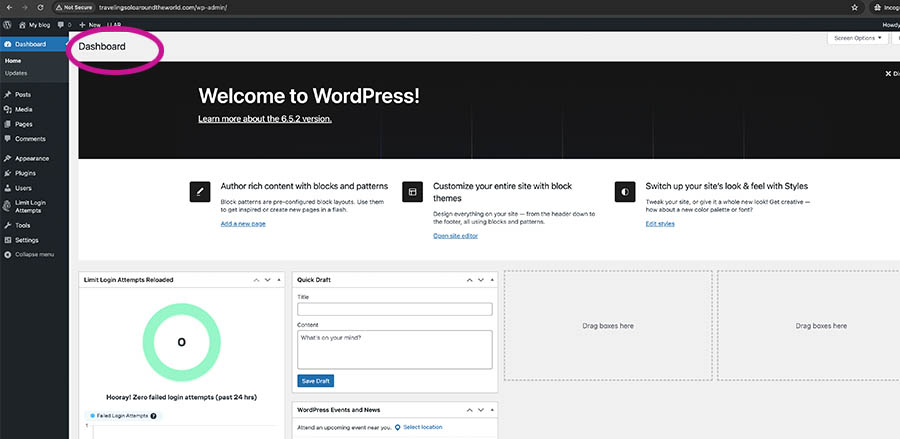 wordpress website dashboard